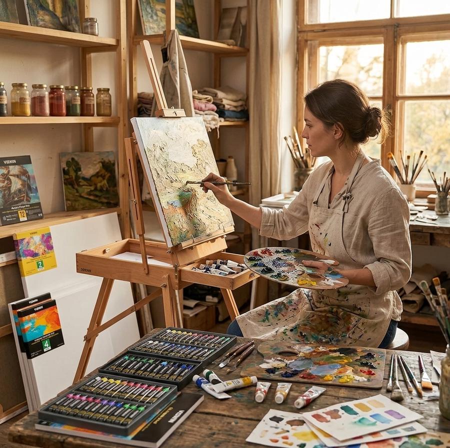 VISWIN French easel painting kit set up in a garden for plein air