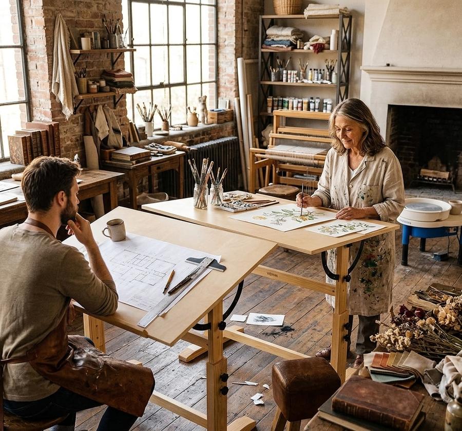 VISWIN drafting table with adjustable tilt in a studio